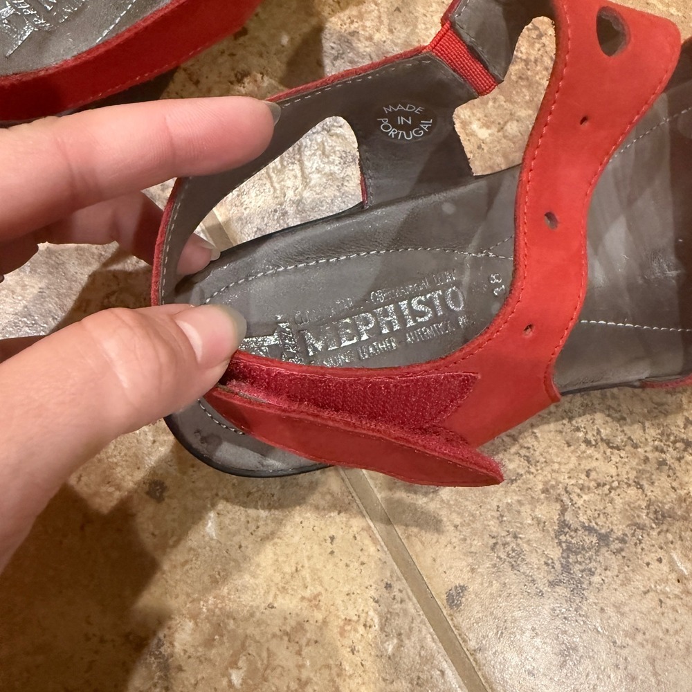 Mephisto‎ Phiby Perf Sandals Scarlet Red Nubuck Leather Perforated Sz 38 US 8 - Picture 10 of 11